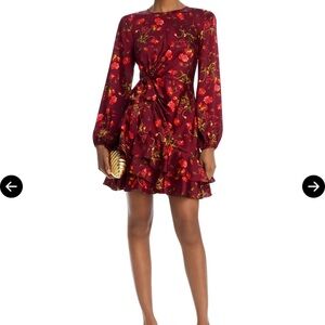 Cinq a Sept Alice Dress Floral Burgundy Rhubarb Mini Dress Sz 6 NWT  $395